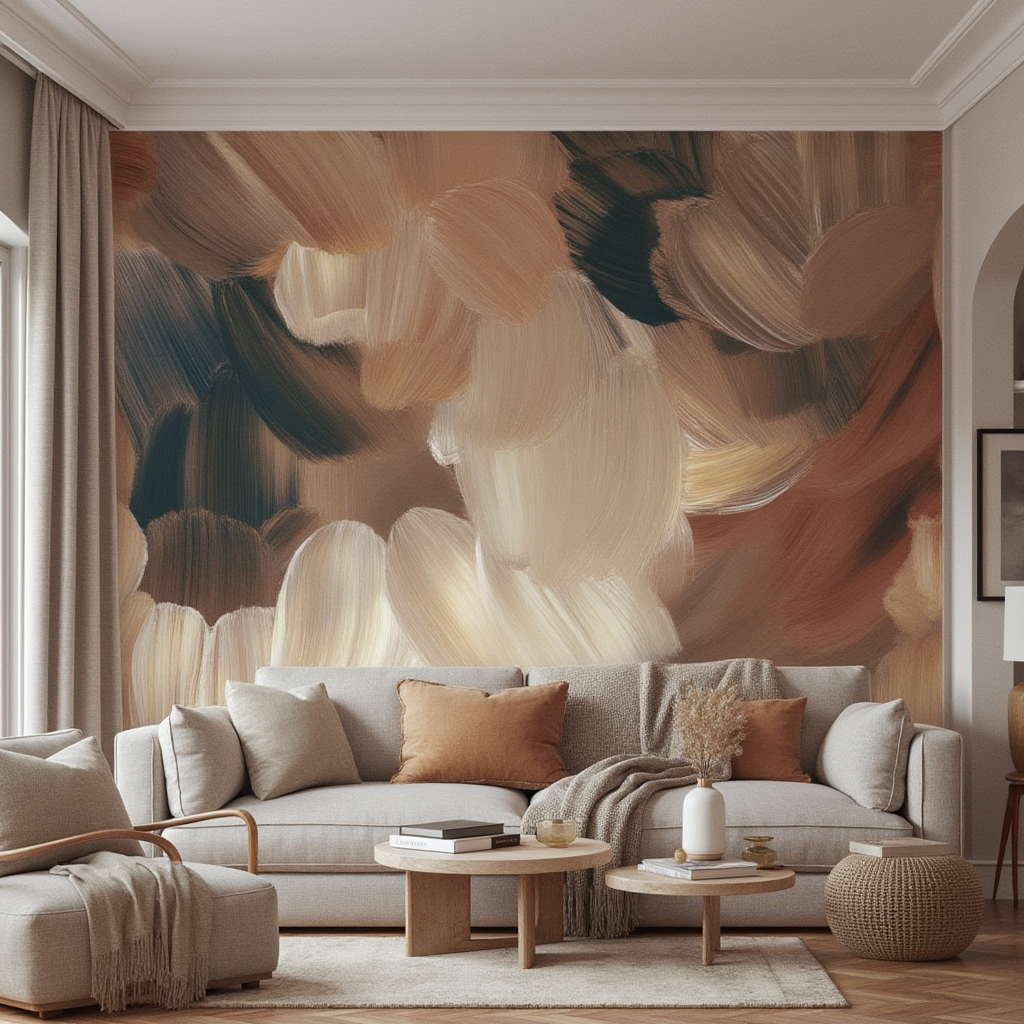 3D Wallpaper Amber Brushstrokes Harmony